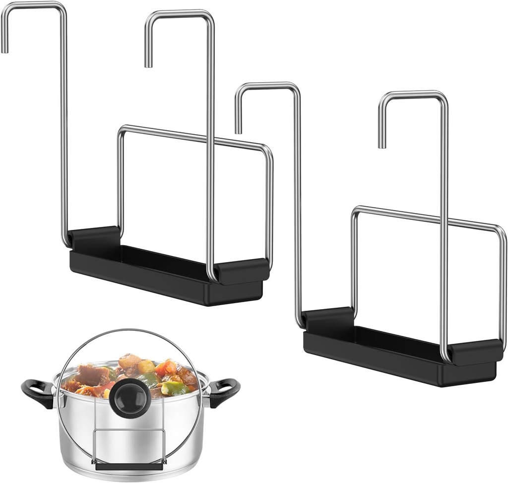 2 Pack Stainless Steel Slow Cooker Lid Holder Kitchen Crock Pot Lid Holder for Cooking Pot Lid Organizer Fits Most Slow Cookers Pot Lid Rack with Silicone Sink (Black)