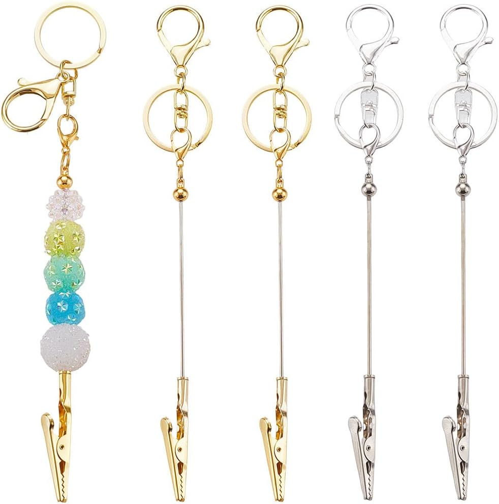 1 Box 4Pcs Beadable Card Clips Bracelet Clasp Helper Tool Gold Silver Metal Alloy Alligator Lobster Claw Clasps Grabber Puller Keychain with Bars for Long Nails Women Jewelry Making Supplies