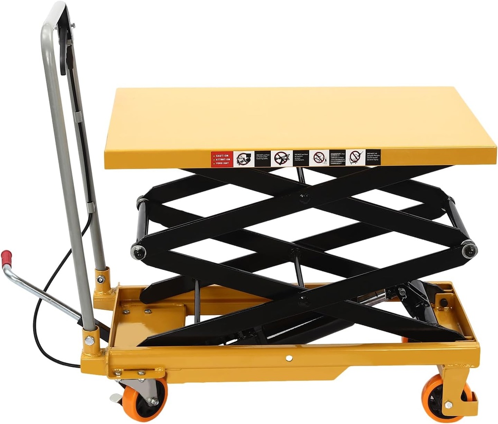 Industrial Hydraulic Lift Table Cart, Hydraulic Lift Table, Hydraulic Scissor Forklift for Material Handling & Transportation, Yellow, 770 lb. Capacity