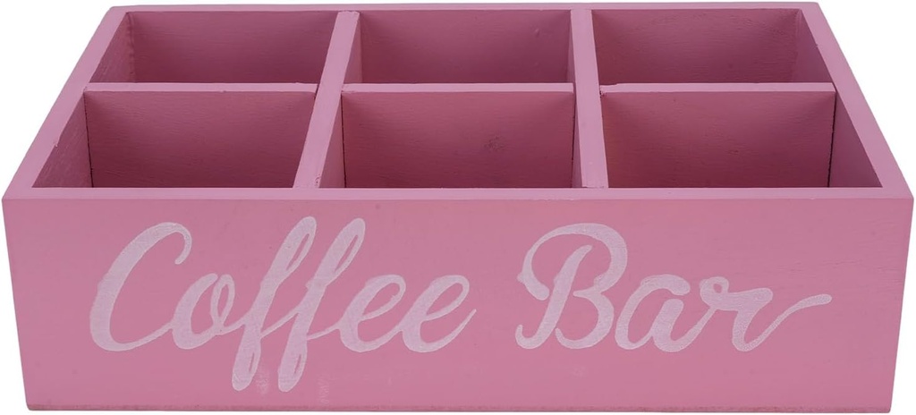 Coffee Station Organizer for Counter, Wooden Coffee Bar Accessories Organizer with 6 Compartments, Farmhouse Pod Holder Storage Box Organizer for Countertop