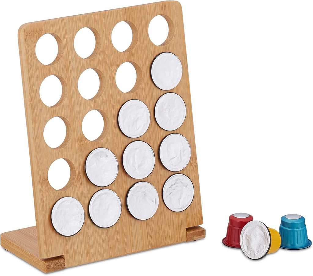 Relaxdays Coffee Pod Holder, Compatible with Nespresso, Stand for 20 Capsules, Bamboo, HxWxD: 23 x18 x9 cm, Natural