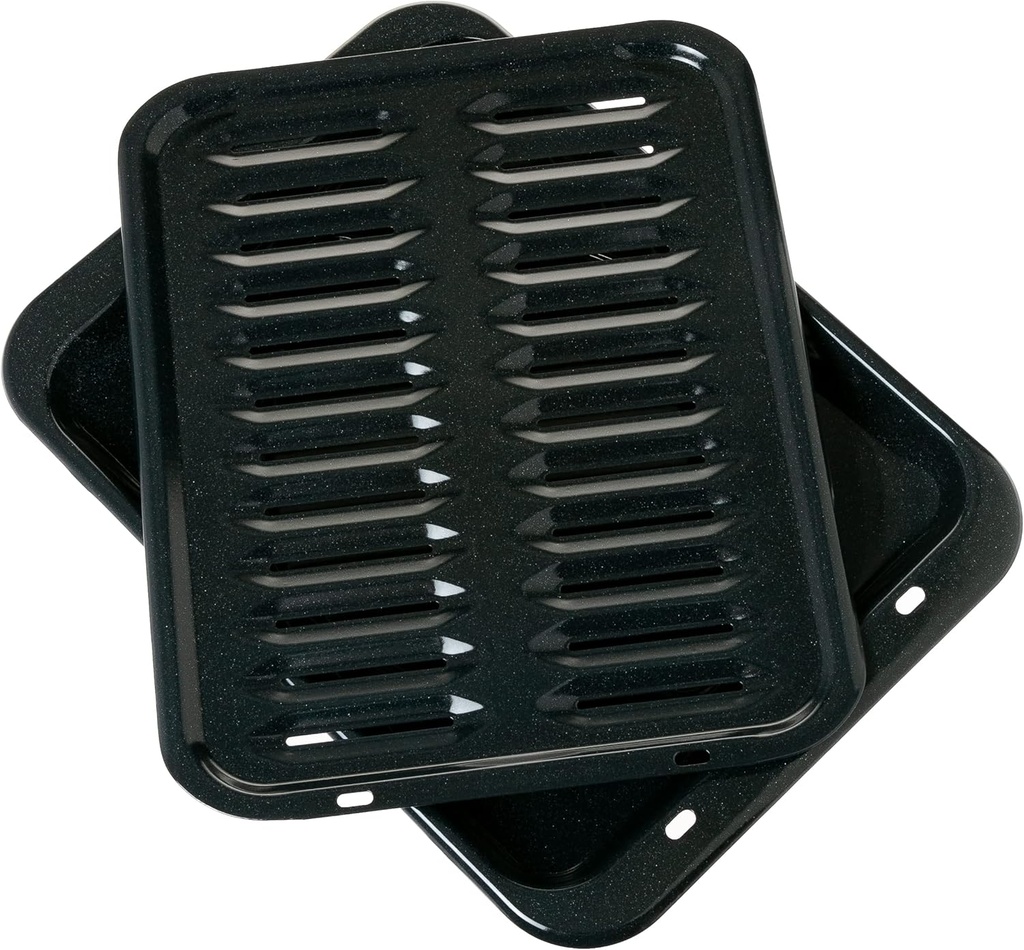 General Electric GE Appliances Broiler Pan with Rack for Oven, Non-Stick Pan, 2 Piece Black Porcelain Coated Carbon Steel Roasting Pan, Durable and Dishwasher Safe, WB48X10056, Genuine GE OEM Part