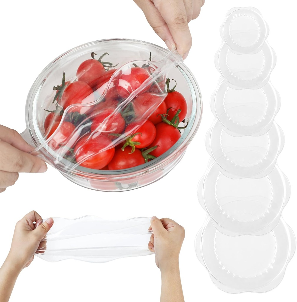 Silicone Stretch Lids for Food Storage in Fridge, Reusable Elastic Bowl Covers for Cup, Cans, Jars, Round & Rectangle Container, Food Grade Silicone Microwave Food Cover, Heat-Resistant, Transparent