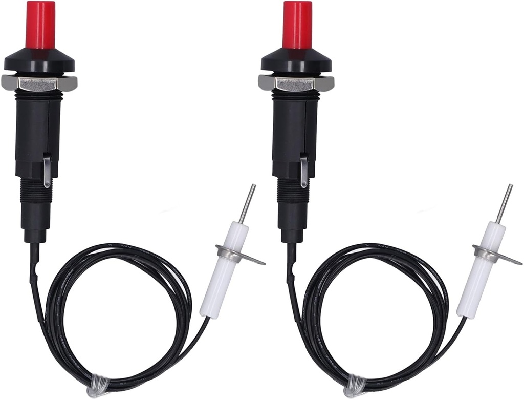 2Pcs Piezo Igniter, 1 Out 2 Push Button Piezo Spark Ignition, Piezo Igniter Kit with Ignition Needle Wire 1 Meter, Piezoelectric Ignition for Fireplace Oven Heater Kitchen Stove