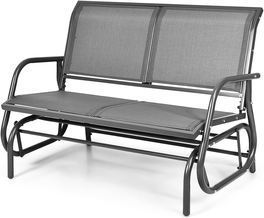 Tangkula 2 Person Patio Glider, Outdoor Swing Bench, Rocker Glider Loveseat Chair with Heavy-Duty Steel Frame, Breathable Seat Fabric, Rocking Lounge Chair for Poolside, Garden, Backyard, Porch (Gray)