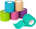 FriCARE Self Adhesive Bandage Wrap, Medical Tape in First Aid Kit, Cohesive Bandages for Wounds Sport Vet, 2 Inches X 5 Yards 6 Rolls, Rainbow