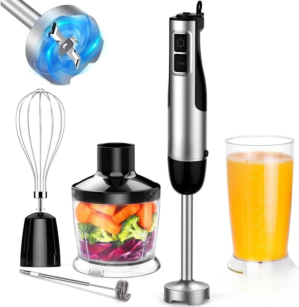 5-in-1 Immersion Blender Handheld 12-Speed 600ml Chopper Whisk Mix 1100W