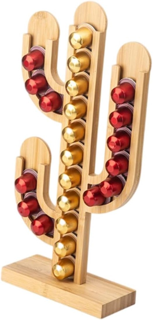 Cactus-Shape Bamboo Coffee Capsules Holder Detachable Coffee Capsule Organizer for Desktop Creative Bar Decoration Storage Rack