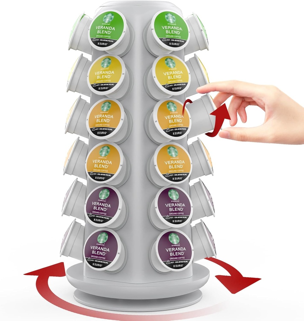 CSH Kcup Coffee Pods Holder, Spins 360-Degrees Carousel, K Cup Organizer, Compatible with 36 K-Cups, Home Kitchen or Office Counter (Light Gray).