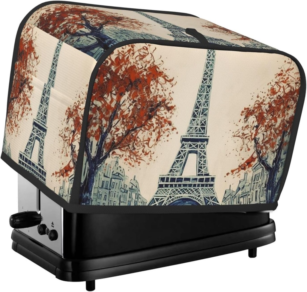 Paris City Tree Eiffel Tower Art Toaster Cover 2 Slice, Bread Machine Covers Quilted Toaster Dust Cover Universal Size Kitchen Small Appliance Cover With Top Handle