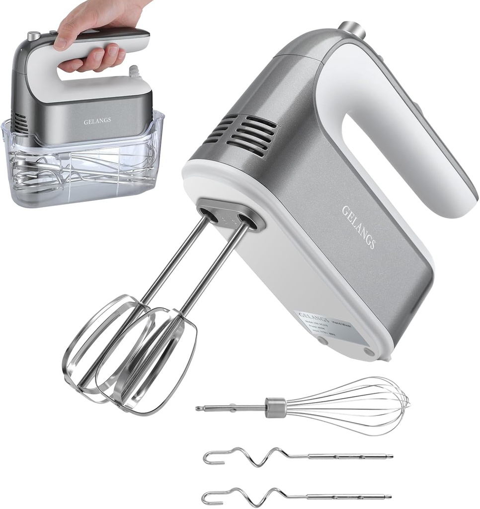 GELANGS-400W Hand Mixer with Turbo Boost - 5-Speed, One-Touch Release, Copper Motor - 3 Dishwasher-Safe Attachments - 110V Heavy Duty Mixer for Baking, Whipping & Dough