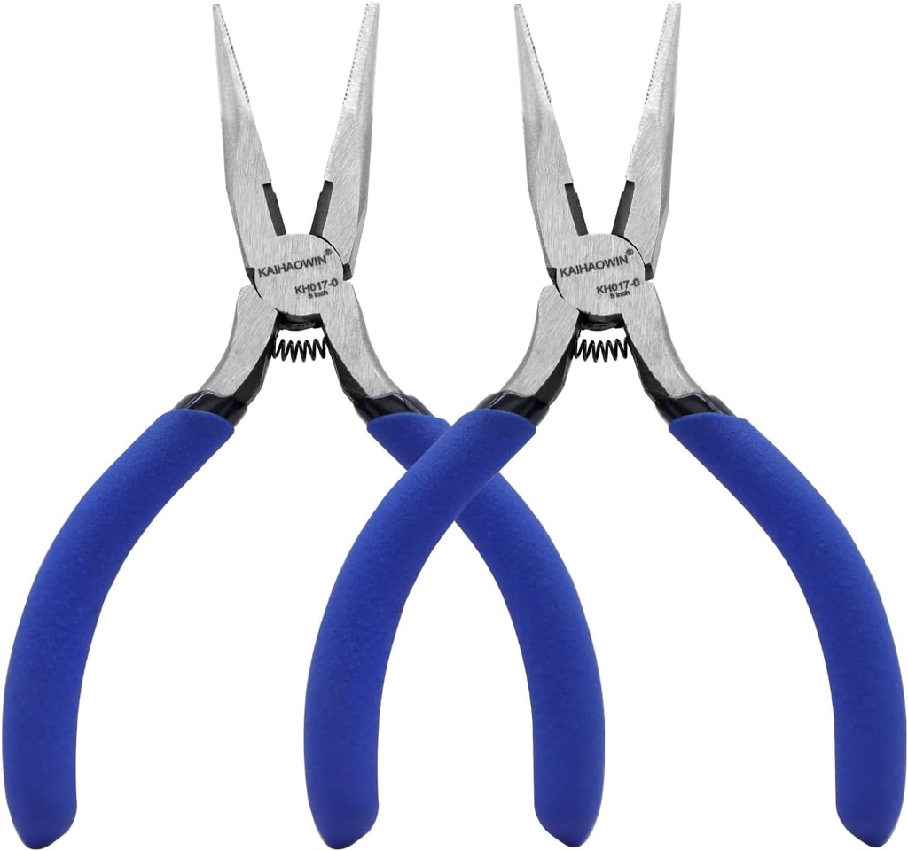 Mini Needle Nose Pliers 5"-2 Pack KAIHAOWIN Small Long Nose Pliers with Wire Cutters, Spring Loaded Thin Needle Nose Pliers, Precision Pliers Set for Crafts/Jewelry Making/Tiny Project
