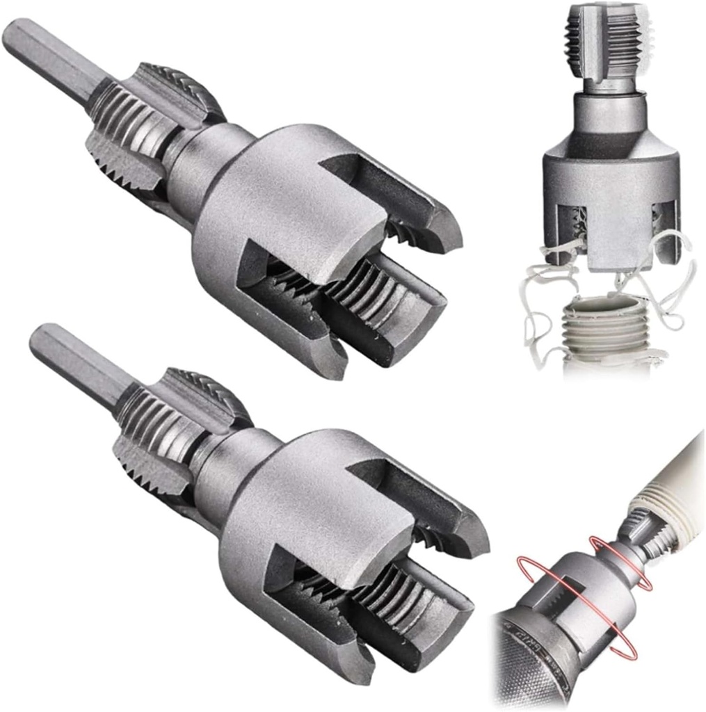 2PCS Dual-Function Pipe Threading Tool Set - Integrated Internal & External Thread Cutter, Compatible with 1/2'', 3/4'', Dies - Electric Drill-Ready PVC & Plastic Pipe Threader Kit for Home Repairs