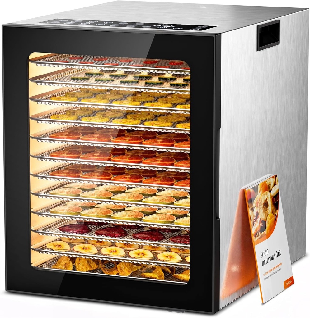 Food Dehydrator, 12 Stainless Steel Trays in 850W Dehydrator Machine, 48 Hour Digital Timer and 165°F Temperature Adjustable, Food Dryer for Jerky, Dog Treats, Meat, Fruit, Herbs