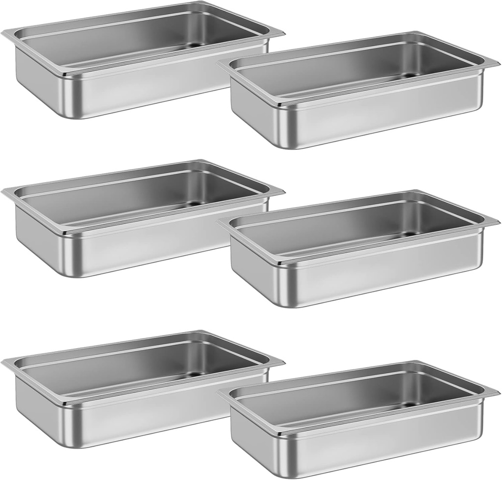 Garvee 6 Pack Steam Table Pan Full Size Hotel Pan, [NSF Certified] Catering Food Pan Commercial Stainless Steel 4 in Deep Anti-Jamming