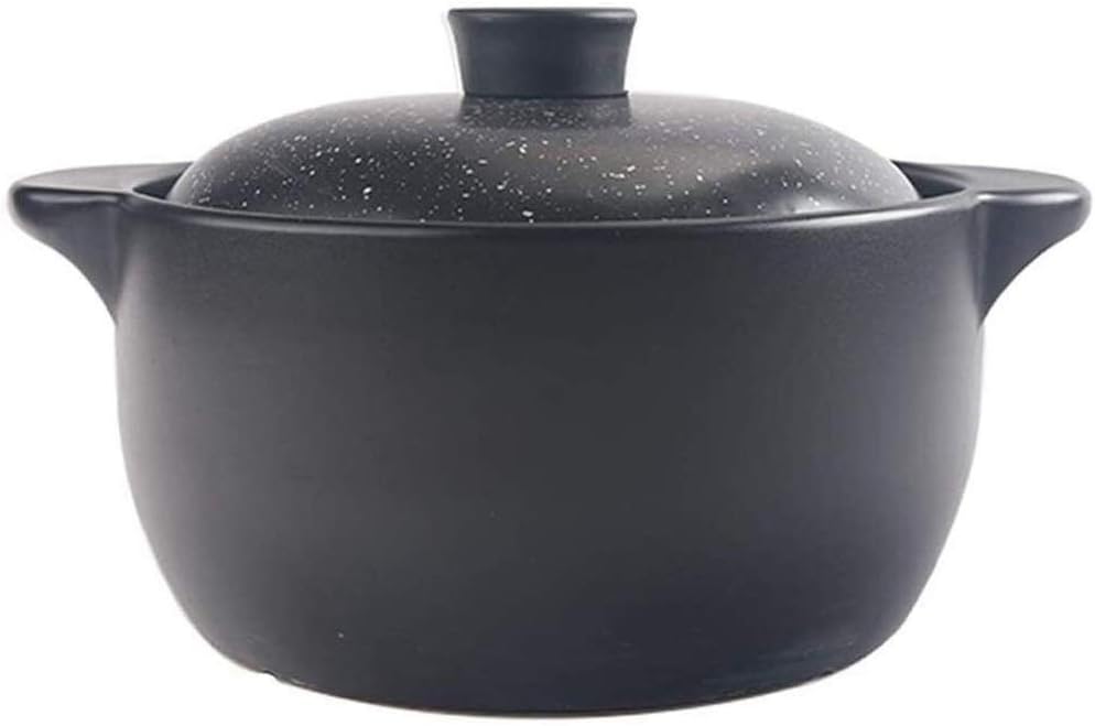 NERDOH Casserole Dish with Lid Ceramic Casserole Pot Black Ceramic Round Casserole, Large Slow Cooker with Dual Handles and Lids, Great for Cooking, Basting Cooking Pot (Size : 2L)