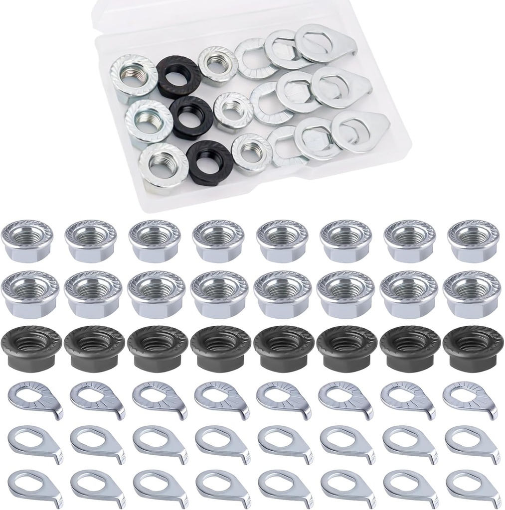 Bike Wheel Axle Nut and Bicycle Hub Safety Washer Kit, Flanged Nuts Parts Accessories for Mountain Bike Wheel Axle
