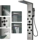 5 In 1 Shower Panel Tower System, 304 Stainless Steel LED Rainfall Shower Head with 8 Massage Body Jets, 3 Functions Handheld Head and Tub Spout for Home Hotel Bathroom Lavatory, Brushed Nickel