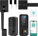 Hunnay WiFi Front Door Lock Set, Smart Locks for Front Door, Keypad Deadbolt Fingerprint APP Control Bluetooth Alexa Auto Lock, Easy Install (Black)