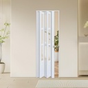 38X80in Accordion Door with Clear Panels, PVC Sliding Folding Doors with Lock，Divider Door with Hardware, White Multifold Interior Doors