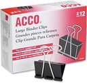 ACCO® Binder Clips, Groot, Zwart, 12/Box - Groot - 1,06" Maat Inhoud - Herbruikbaar - 12 / Doos - Zwart - Getemperd staal, Plastic