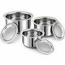 Vinod roestvrij staal Tope set met deksel, 3 stuks, 1L 1.4L 1,8L, zware sandwich bodem, inductie & gas Compatibele, Vaatwasser Veilig Stapelbare Patila Cookware Set voor elke dag koken en koken