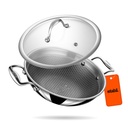 Stahl Artisan Hybrid 5.1 L, 30cm Triply Non Stick Kadhai met deksel, roestvrij staal Kadai voor koken, Triply Kadhai metalen spatula Vriendelijk, inductie & gasfornuis Compatibel