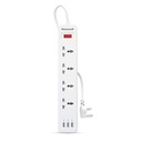 Honeywell 4 Outlet Extension Board met Master Switch, 6 Amps, 250V, 3xUSB, 4 International Sockets, Pure Copper, 6 Advanced Safety Features, 2 Mtr Power Cord, BIS Certified, 1 yr Garantie