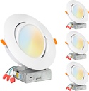PROCURU [4-Pack] 6-Inch Gimbal (8-Inch Trim) Air-Tight LED 2700K-6000K 5CCT Adjustable, Rotate & Swivel Ultra-Thin Recessed Ceiling Downlight, Dimmable, IC Rated (VGB65W-4P)