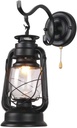 Kerosene Lantern Pull Chain Sconce Vintage Lantern Wall Lamp,Metal Transparent Glass Lampshade