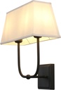 PERMO Transitional Double Sconce Indoor 2 Lights Sconces Black Wall Lighting with White Textile Fabric Square Shade Wall Sconces for Bedroom Bedside Living Room