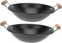 2Pcs Small Wooden Handle Wok Pot Versatile Dry Pot for Chinese Hot Easy to Clean and Convenient for Cooking Gas Electric Stoves