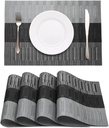 HeloHo Black Placemats Set of 4 Heat-Resistant Washable Place Mats Non-Slip Vinyl Woven Table Mats Wipeable Placemat for Kitchen Dining Table Decoration Indoor Outdoor