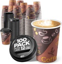 Disposable Coffee Cups with Lids 12 oz (100 Pack) - To Go Paper Coffee Cups for Hot & Cold Beverages, Tea, Hot Chocolate, Water, Juice, Eco Friendly