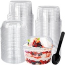 50 Pack 12 oz Disposable Clear Plastic Cups,PET Dessert Cups with Lids and Spoons,Disposable Snack Bowls for Cupcake,Pudding,Snacks,Yogurt,ParfaitFruits,Mousse