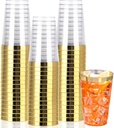 I00000 50 Pack 14 oz Gold Plastic Cups, Gold Disposable Cups Tumblers, Disposable Plastic Wine Glasses Cocktail Glasses Perfect for Wedding, Halloween, Thanksgiving, Christmas Parties