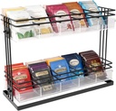 J JACKCUBE DESIGN Tea Bag Organizer Steel and Acrylic 2 Tier, 10 Compartment Tea Bags Sugar Packets Coffee Station Storage Holder for Cabinet Countertop Office (Black)- MK1308A