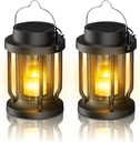 Solar Lantern Outdoor Indoor Use – Hanging Solar Lights with Realistic Flickering Flameless Candle, Weatherproof for Garden Decor, Patios, Trees, and Lawns (Black, 2 Pack)