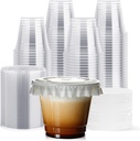 JOLLY CHEF 200 Sets 9 oz Clear Plastic Cups with Flat Lids, and Paper Lid Liners, 9 Ounce Plastic Cups with Flat Lids for Parfait, Snacks, Fruit, Pudding