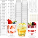 200 Pack Mini Dessert Cups with Spoons and Toothpicks,Clear Plastic Dessert Parfait Cup,Square Dessert Glasse Round Goblet for Parties,Ice Cream,Fruit,Cake,Pudding(5 OZ)