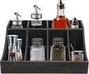 Coffee Bar Organizer for Countertop, Wooden Condiment Organizer Station Coffee Cup Syrup Pod Holder for Home Office Cafe, 9 Compartment, L16.3*W12.5*H6.3in, Black