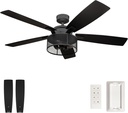 Honeywell Ceiling Fans Carnegie, 52 Inch Industrial LED Ceiling Fan with Light and Remote Control, Dual Mounting Options, Dual Finish Blades, Reversible Motor - 51928-01 - (Matte Black)