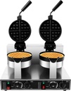 Double Head Waffle Maker, 2400W Non-Stick Stainless Steel Waffle Making Machine with Timer, Temperature Adjustable Round Waffle Iron Maker for Home, Dessert Stores, Restaurants, 110V