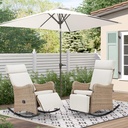 HOMREST Outdoor Recliners Set of 2, Wicker Recling Chairs with Adjustable Back up to 150°, Porch Balcony Recliner with Extended Footres and Removable Cushion for Garden,Light Grey