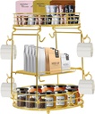 Coffee Bar Organizer,3 Tier Coffee Bar Organizer coffee mug holder, Multi-functional Coffee Mug Cup holder, coffee station organizerAccessory Storage Rack with 8 Hooks(Gold)
