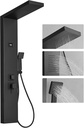 BWE 3 In1 Shower Panel Tower System Multi-Function Black Shower Panel SUS 304 Stainless Steel with Rainfall Shower Head,Massage Body Jets and Handheld Shower for Home Hotel Resort