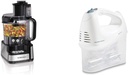 Hamilton Beach 12-Cup Stack & Snap Food Processor & Vegetable Chopper, Black (70725A) & 6-Speed Electric Hand Mixer, Beaters and Whisk, with Snap-On Storage Case, White