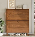 Shoe Storage Cabinet for Entryway with 2 Flip Drawers, Narrow Wood Shoe Cabinet with Fluted Panel, Freestanding Hidden Shoe Organizer for Foyer, Hallway (Walnut)