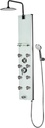 PULSE ShowerSpas 1030 Lahaina ShowerSpa Panel with 9.5" Rain Showerhead, 8 Dual-Function Body Spray Jets, 5-Function Hand Shower, Tub Spout and Glass Shelf, Soft-White with Silver Anodized Aluminum