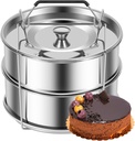 Flan Mold with Lid Stackable Steamer Insert Pans with Handle 304 Stainless Steel Flan Pan Mold in Pot Insert Double Layer Insert Pans Steam Pot Insert for Baking Lasagna Food Steamer (1.3QT+1.1Qt)